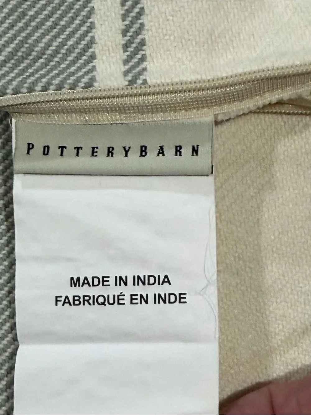 Pottery Barn Gray Green Antique Stripe Print Pillow Cover 24”x 24” Zipper